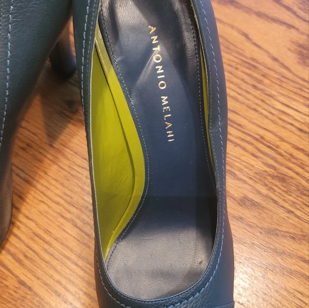 NWOT Antonio Melani Genuine Blue Green Leather Round Cap Toe Heels Shoes 8.5